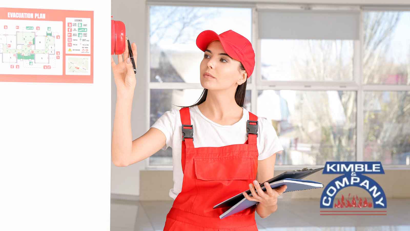 Technician inspects a fire alarm system