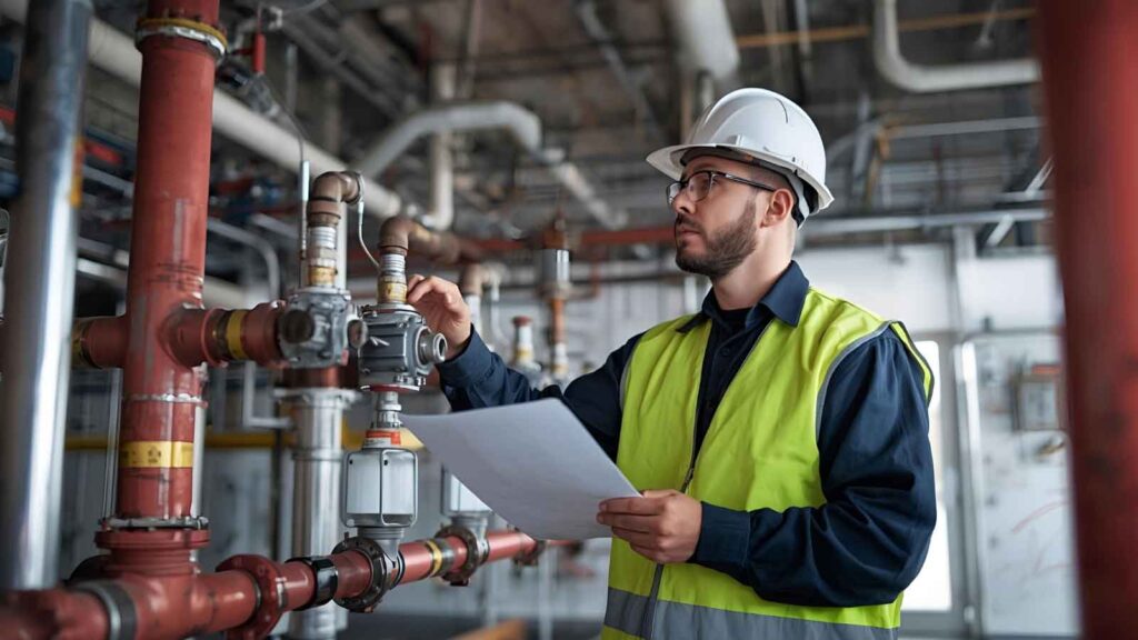 Fire sprinkler system routine inspection and testing.